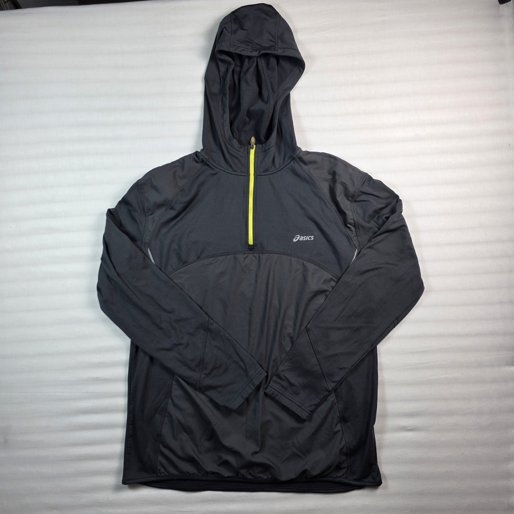 Asics Windbreaker Jacket Mens Large Black Running Athletic Pullover Gym Workout